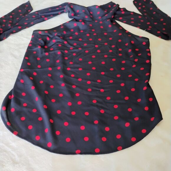 Tommy Hilfiger Navy Red Polka Dot Tie Neck Sleeveless Blouse XS Scarf NWT $69 - Picture 9 of 16